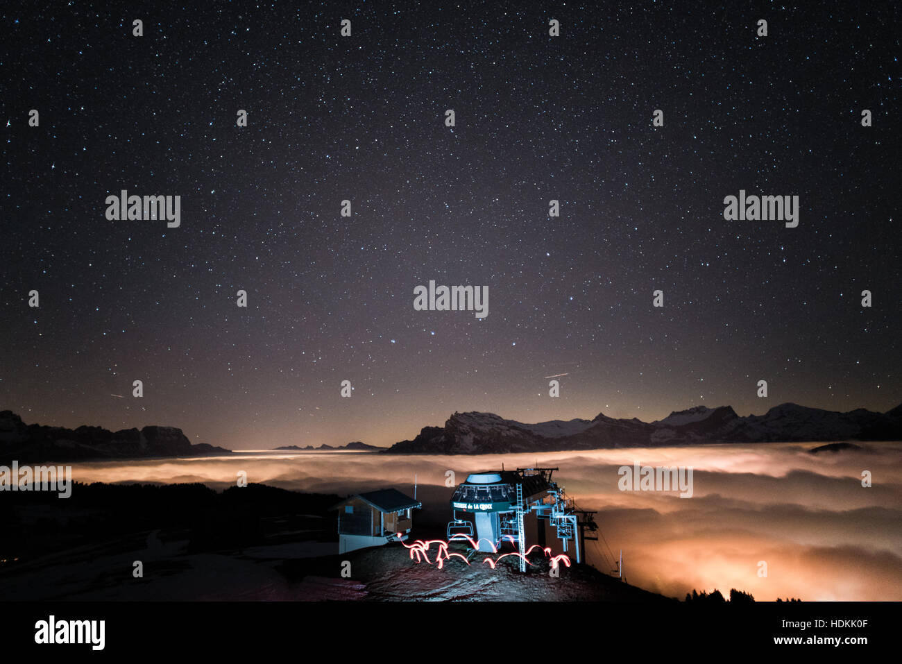 Station de ski de Saint Gervais Mont Blanc par nuit Banque D'Images