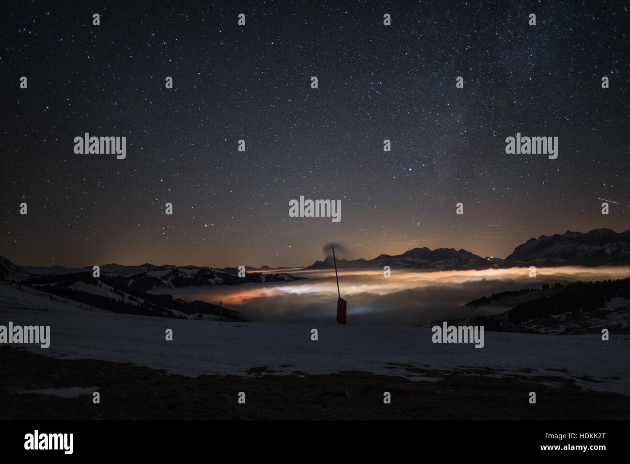 Station de ski de Saint Gervais Mont Blanc par nuit Banque D'Images