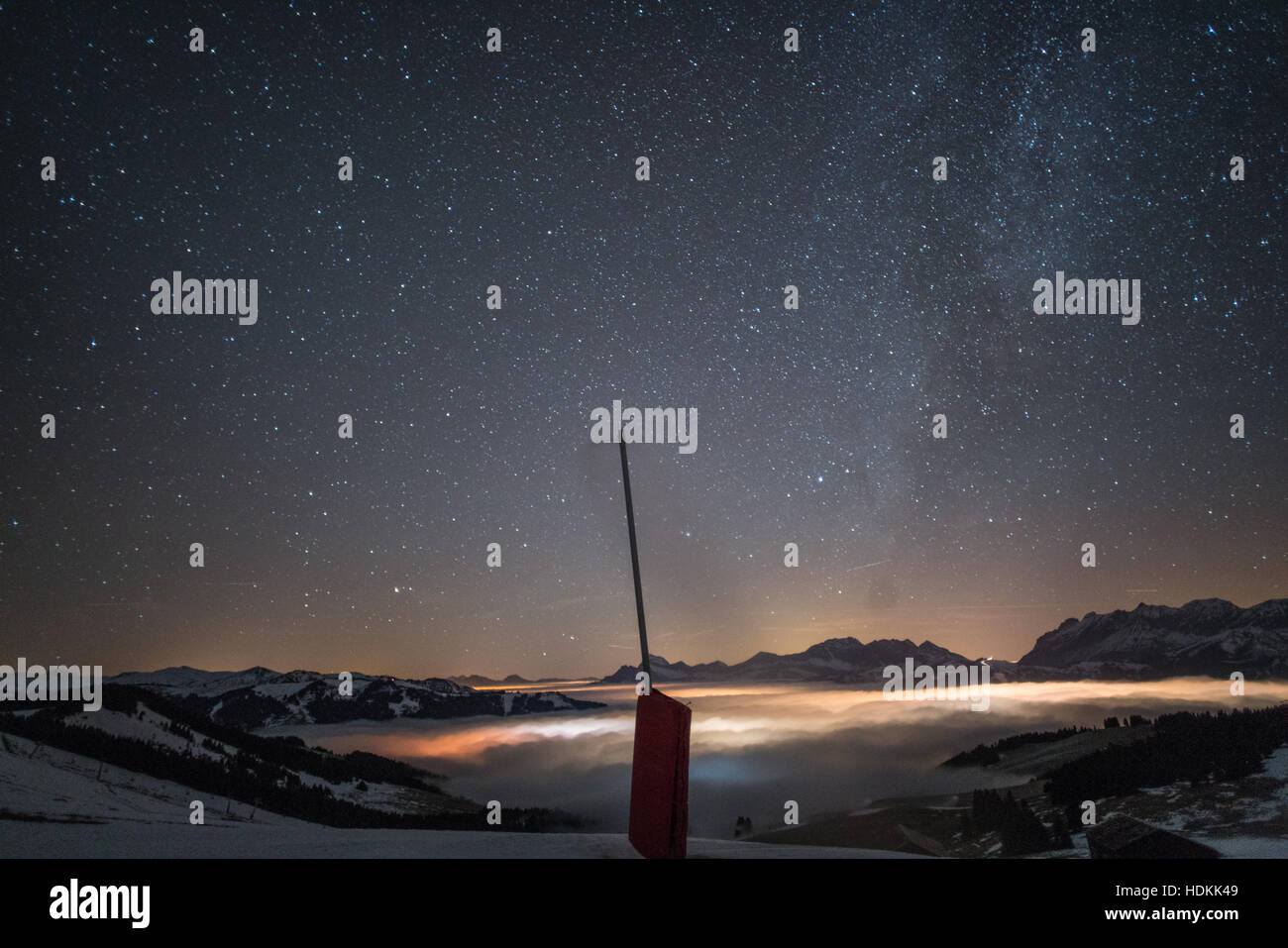 Station de ski de Saint Gervais Mont Blanc par nuit Banque D'Images