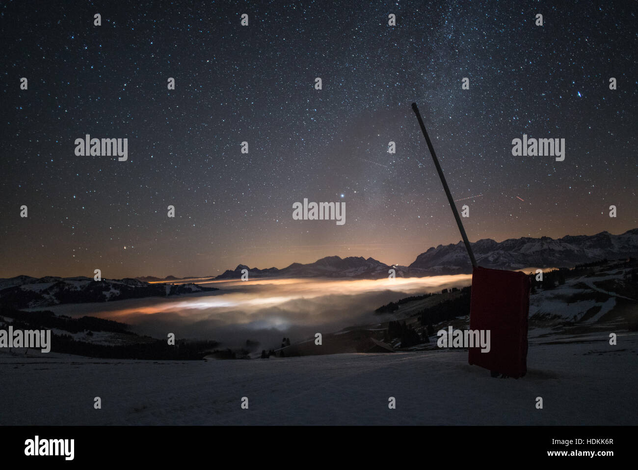 Station de ski de Saint Gervais Mont Blanc par nuit Banque D'Images