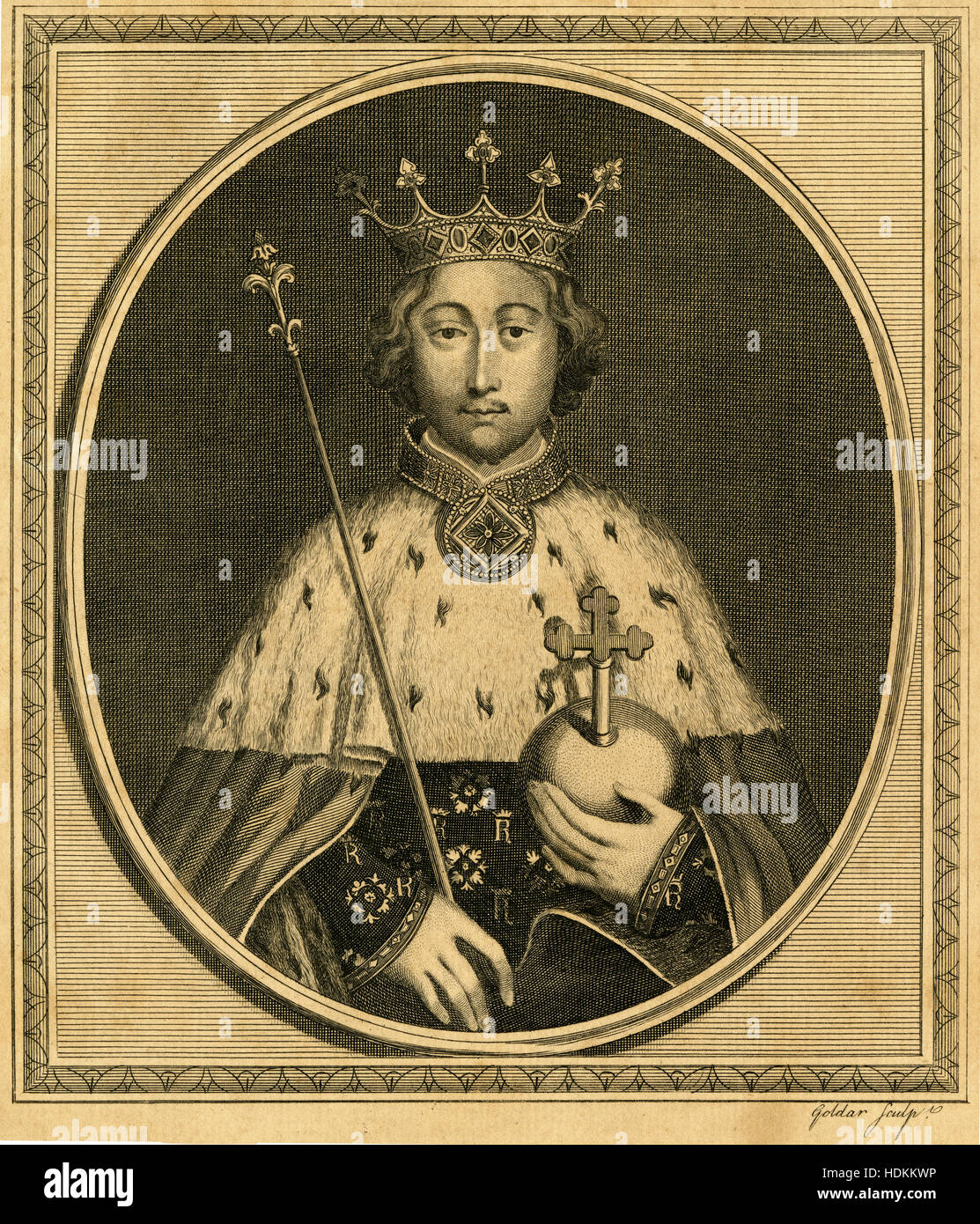 Gravure ancienne 1785, le roi Richard II. Richard II (1367-1400), également connu sous le nom de Richard de Bordeaux, fut roi de France de 1377 jusqu'à ce qu'il a été déposé le 30 septembre 1399. SOURCE : gravure originale. Banque D'Images