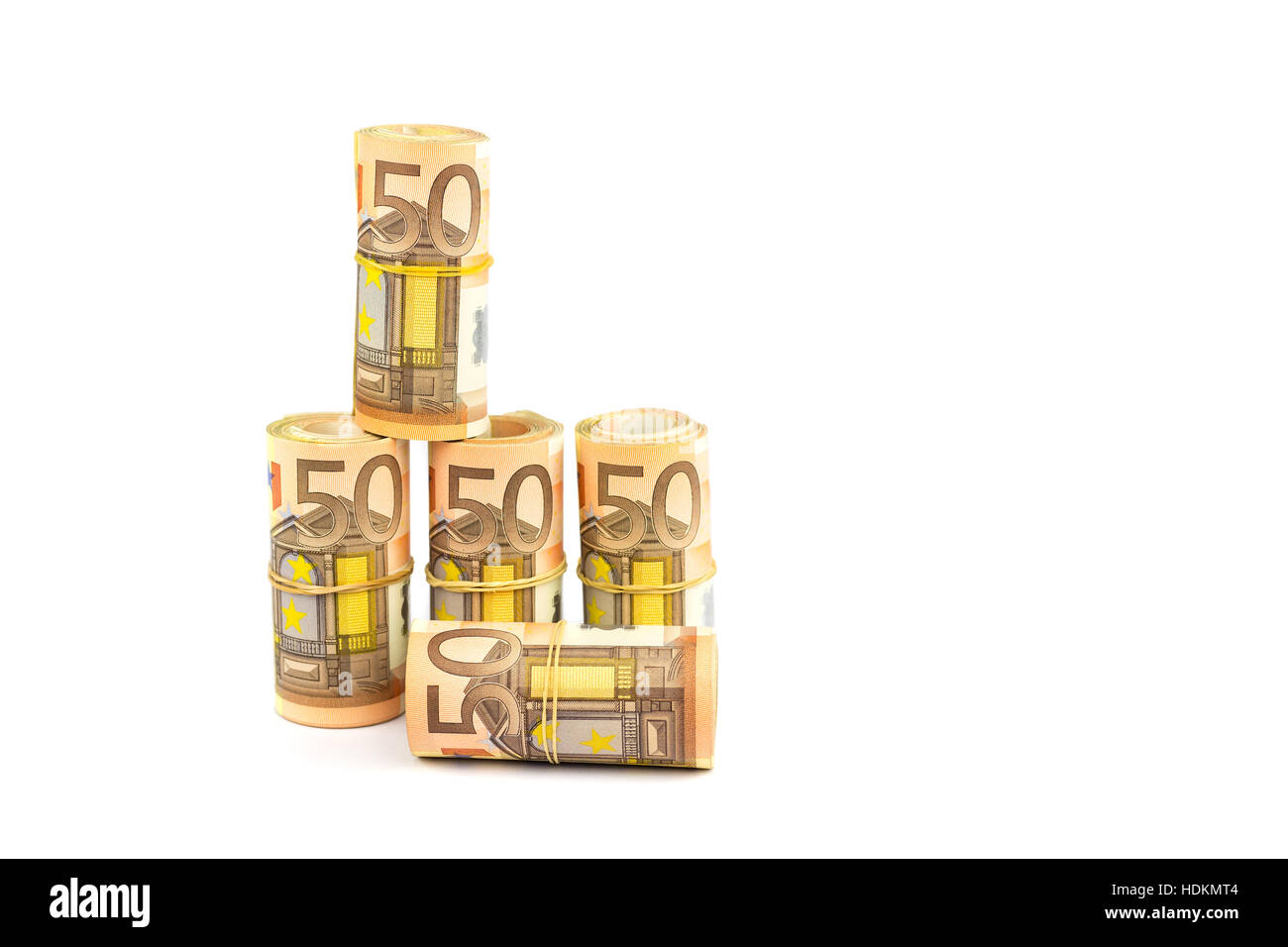 Rouleaux de euro argent isolé sur fond blanc Banque D'Images