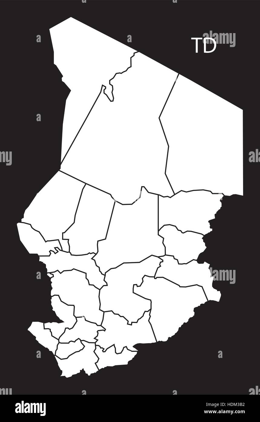 Carte des régions du Tchad illustration noir et blanc Illustration de Vecteur