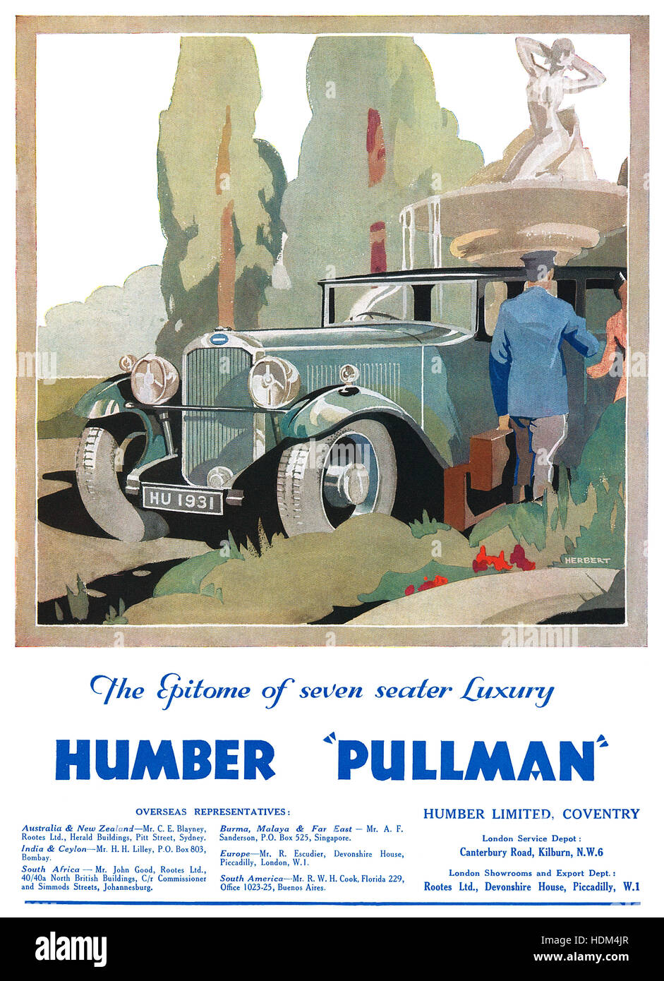 1931 Humber Pullman la publicité pour les voitures à moteur Banque D'Images