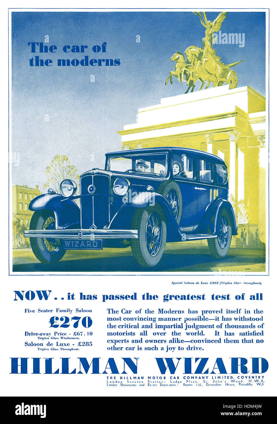 1932 La publicité pour l'automobile Assistant Hillman Banque D'Images