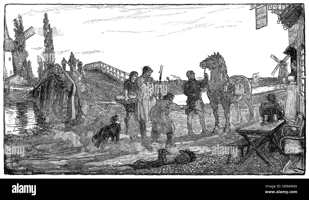 Littleport Pont. Une gravure à partir de novembre 1883 la question de l'anglais Illustrated Magazine. D'après un dessin de R. W. Macbeth, A.R.A. À partir d'une série d'illustrations pour l'article dans les fens. Banque D'Images