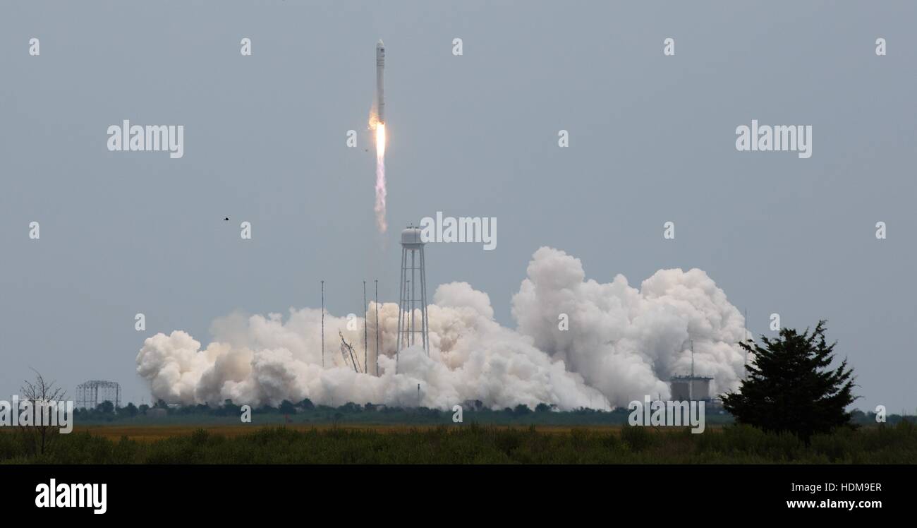 L'Orbital Sciences Corporation Antares avec fusée à bord de l'engin spatial Cygnus lance à partir de la plateforme de lancement-0A au NASA Wallops Flight Facility pour commencer son vol orbital-2 livraison cargo mission dans la Station spatiale internationale, le 13 juillet 2014 dans l'Île Chicoteague, Virginie. Banque D'Images