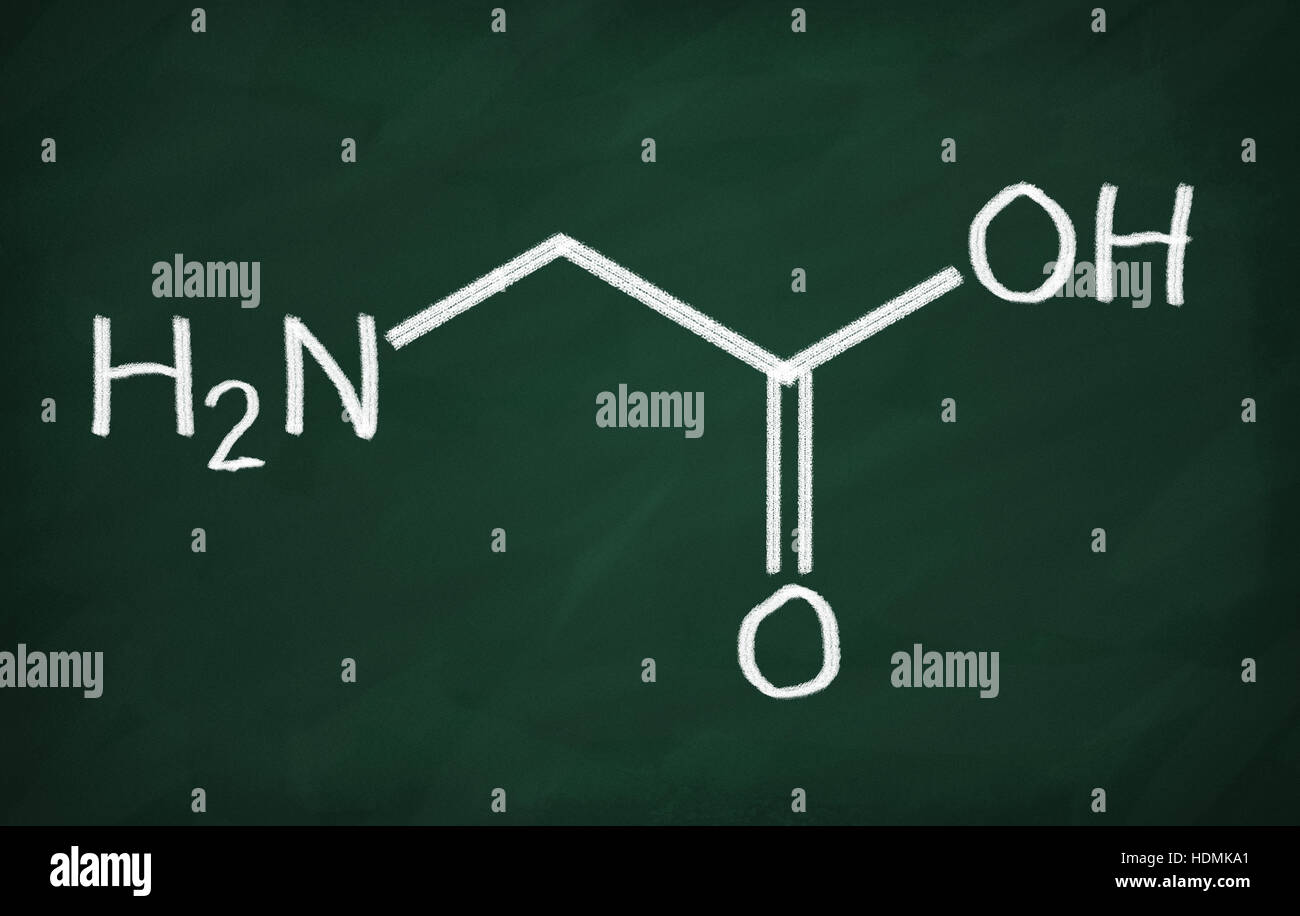 Modèle structural de glycine sur le tableau noir. Banque D'Images