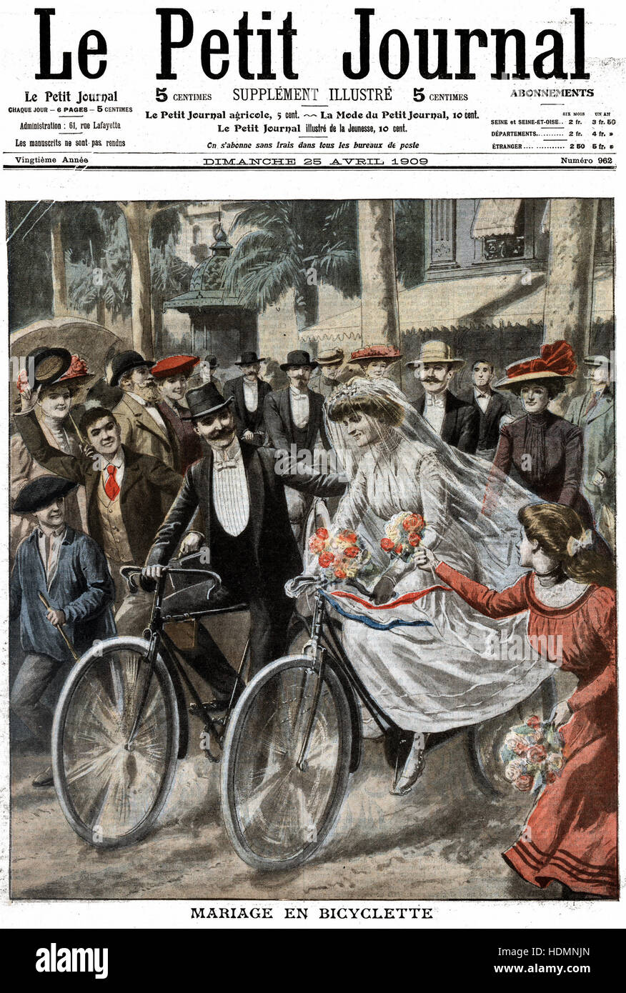 'Le Petit Journal' Paris Avril 1909 - fête de mariage sur les bicyclettes Banque D'Images