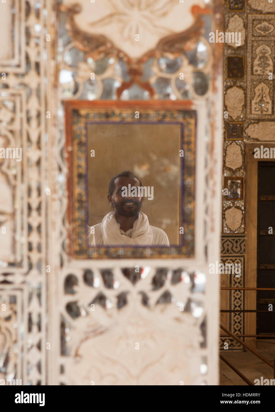 Reflet de miroir Indien,City Palace, Maharaja Sawai Man Singh II, Jaipur, Rajasthan, Inde. Banque D'Images