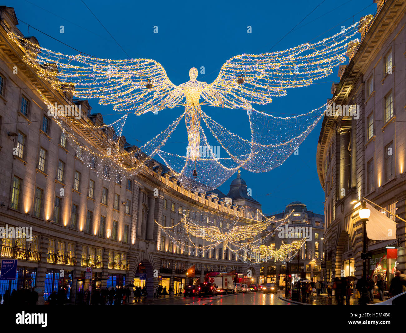Noël illuminations dans Regent Street, London, UK. Banque D'Images