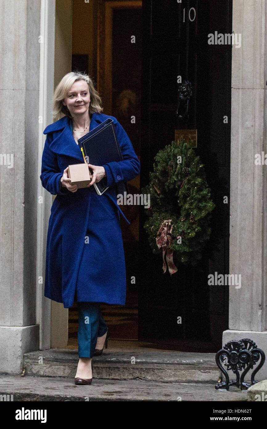 Londres, Royaume-Uni. 13 Décembre, 2016. Elizabeth Truss, député, Lord chancelier et secrétaire d'Etat à la justice, feuilles 10, Downing Street, à la suite d'une réunion du Cabinet. Credit : Mark Kerrison/Alamy Live News Banque D'Images