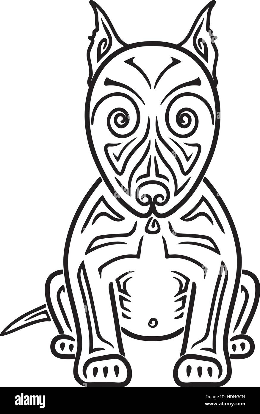 Dog Bull-Terrier Américain de mine dessin tatouage Maori stylisée Illustration de Vecteur