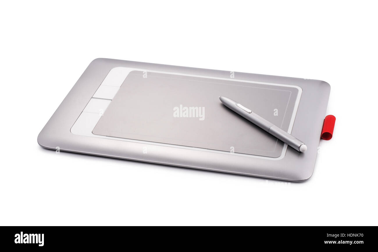 Graphique, tablette numérique avec stylo, isolé sur fond blanc. Banque D'Images