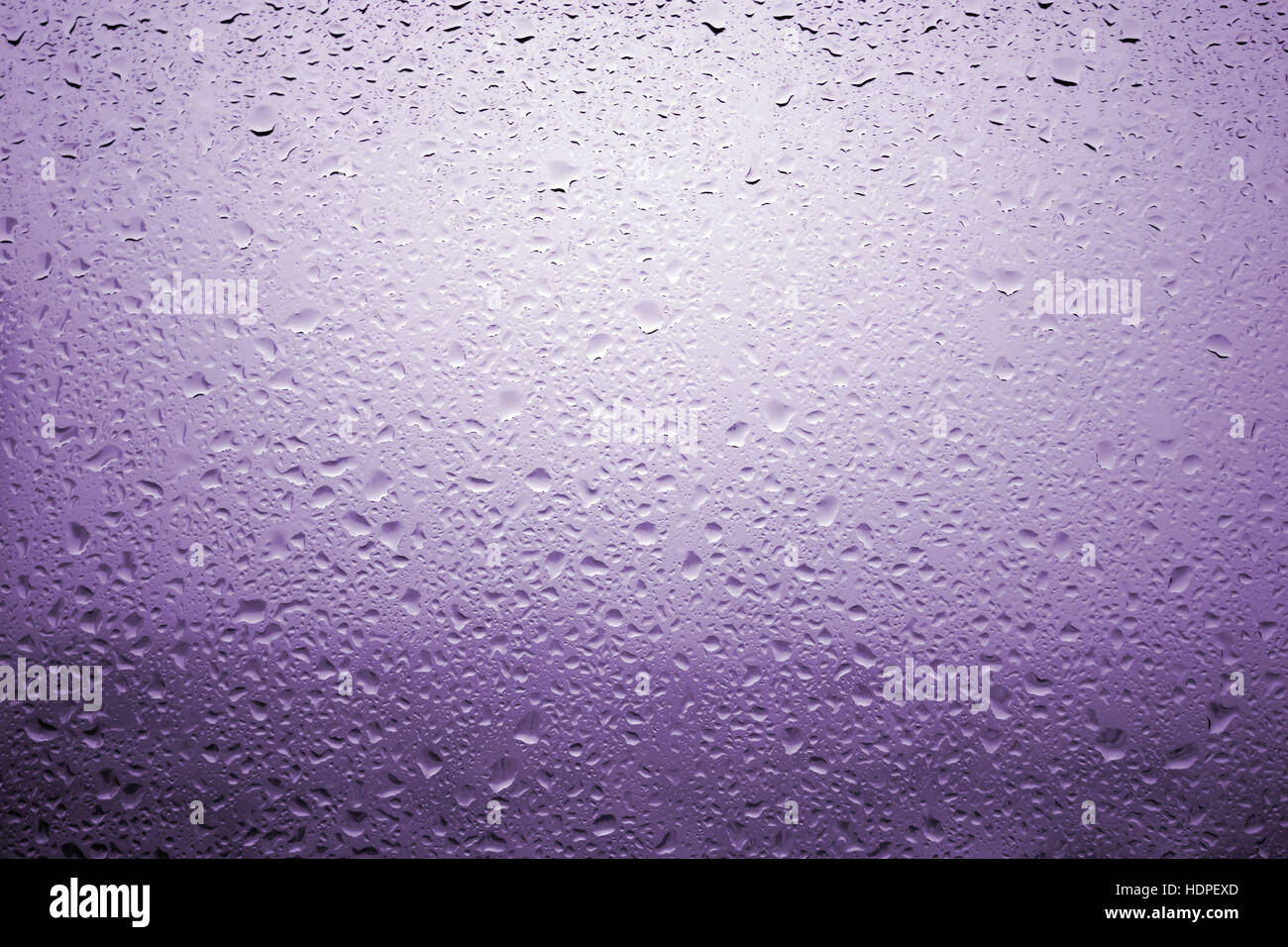 Gouttes de pluie sur une vitre de fenêtre avec paysage très diffuse de couleur pourpre Banque D'Images