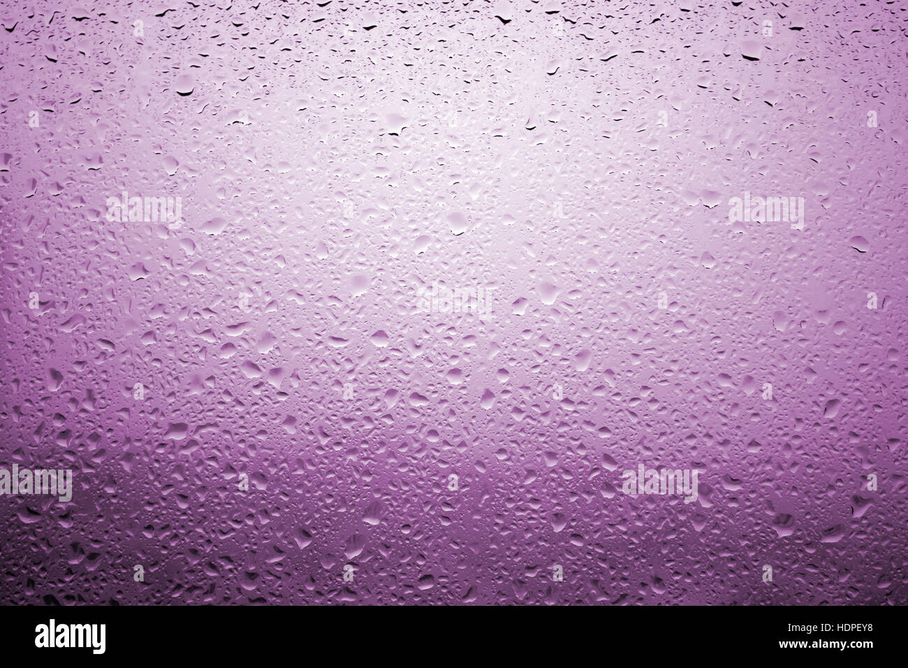 Gouttes de pluie sur une vitre de fenêtre avec paysage est très diffuse et couleur lilas pourpre Banque D'Images