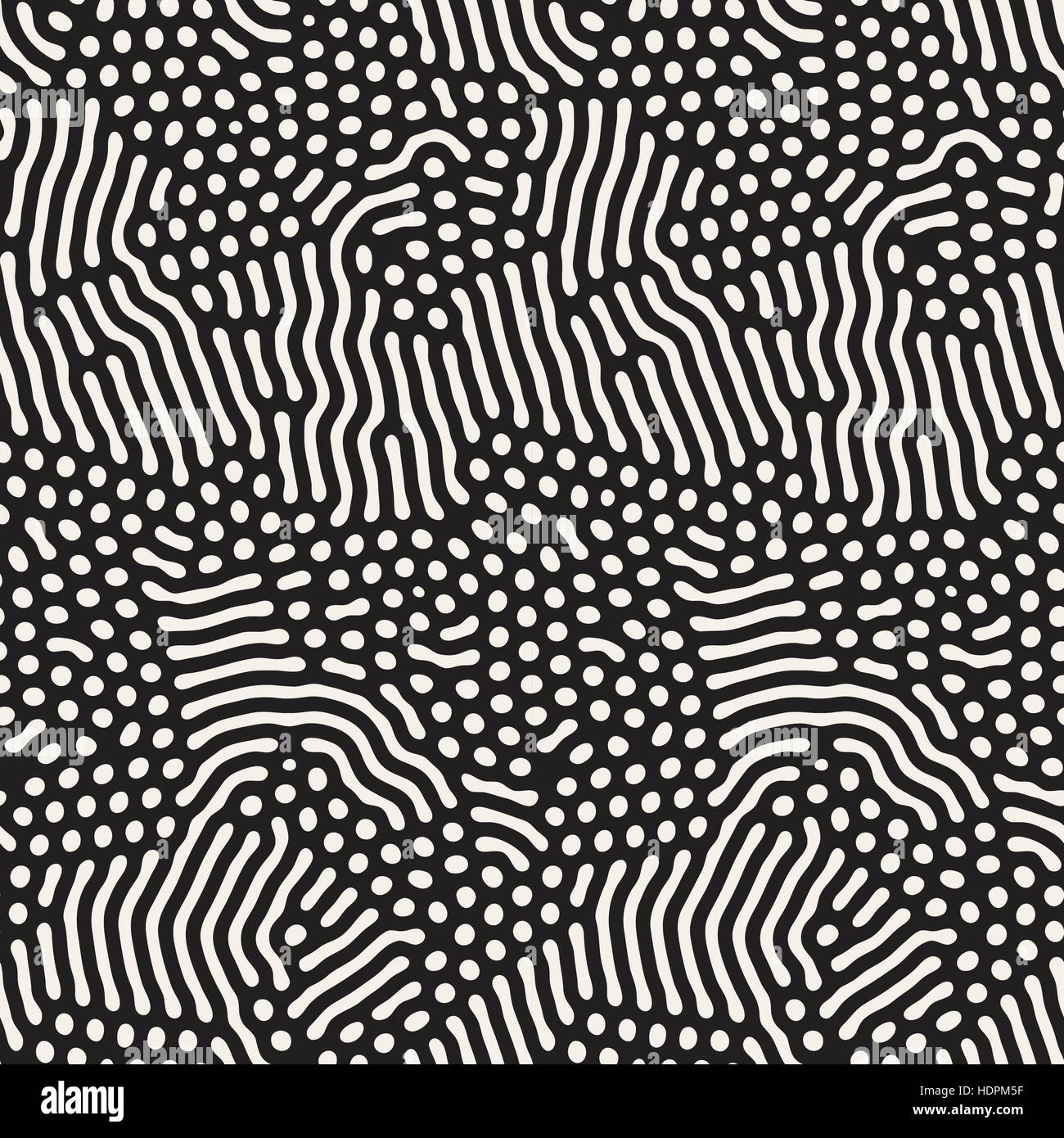 Lignes arrondies irrégulières organique. Seamless Vector motif en noir et blanc. Illustration de Vecteur