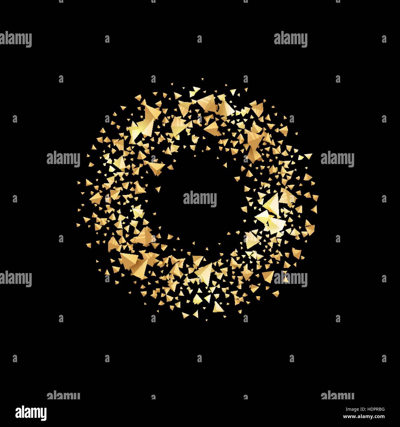 Logo Golden circle abstract isolés. Brillant rond brillant luxueux triangles logotype. La poussière d'étoile scintillante icône. Couronne de noël brillant de fête. Vector illustration confettis sur fond noir. Illustration de Vecteur