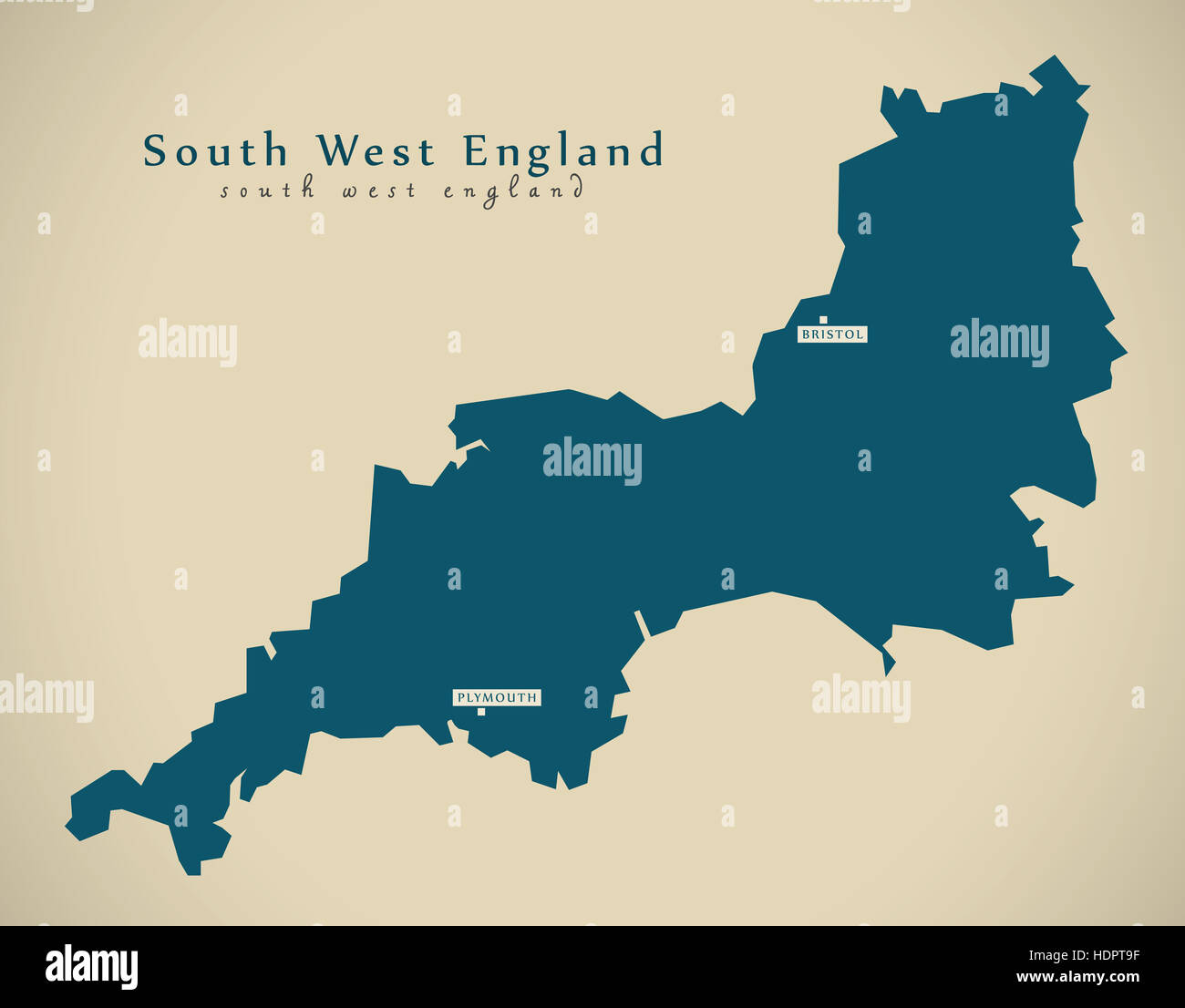 Carte moderne - South West England UK Illustration Banque D'Images