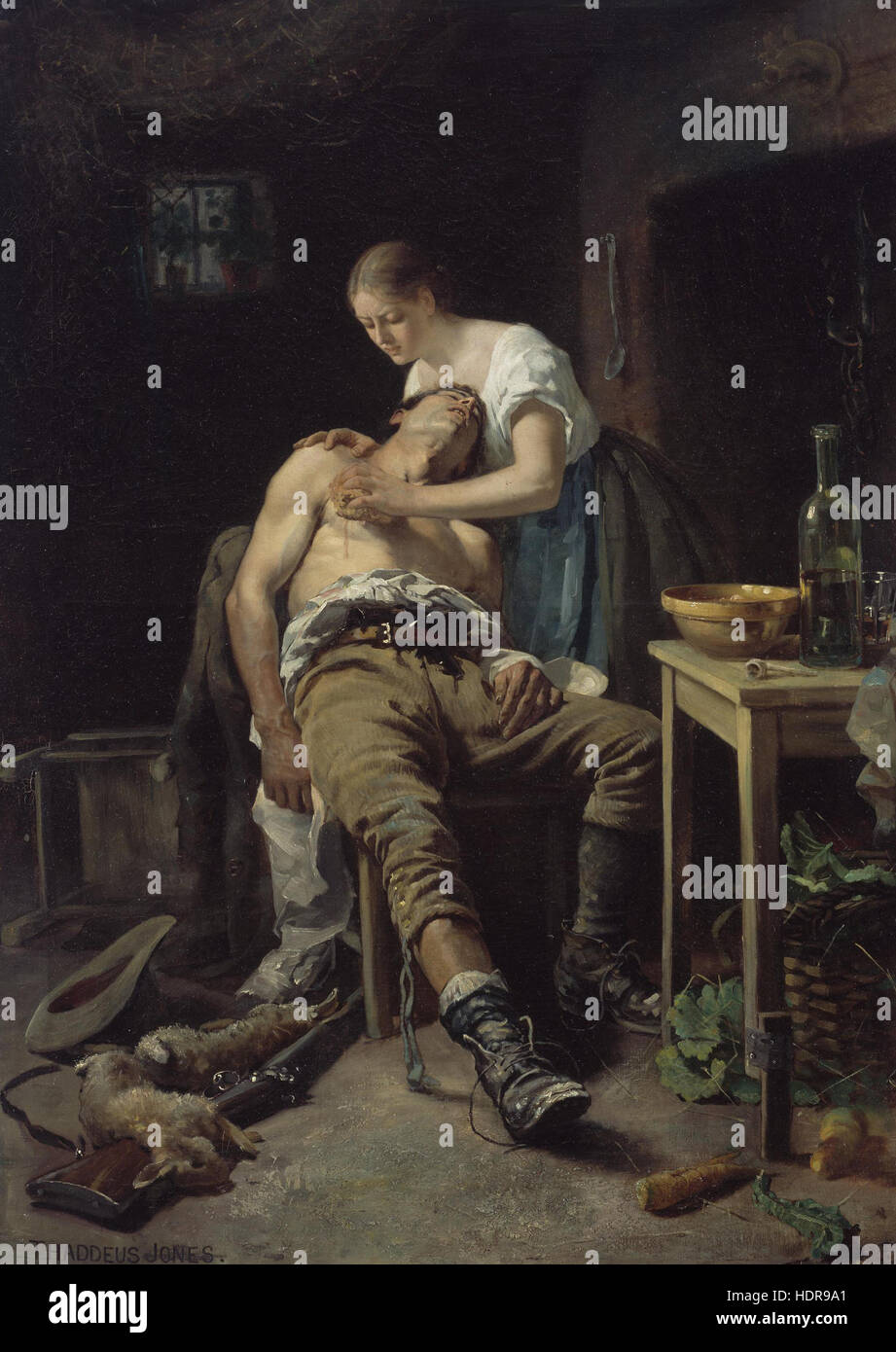 Les blessés braconnier peint par l'artiste irlandais Thaddeus Harry Jones sur 1881 Banque D'Images