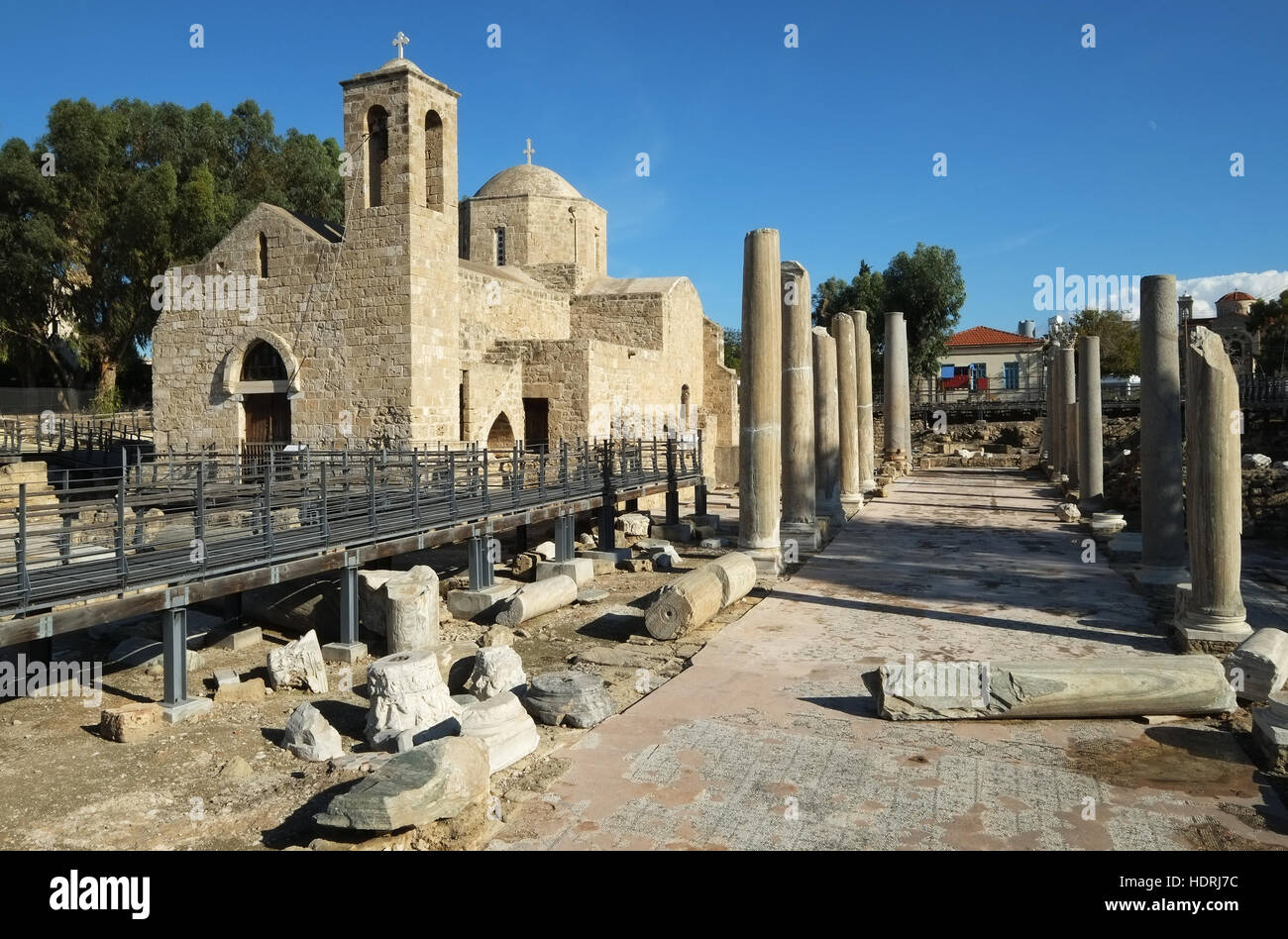 Agia Kyriaki, Hrysopolitissa et Basilique St Paul's pilier, Paphos, Chypre. Banque D'Images
