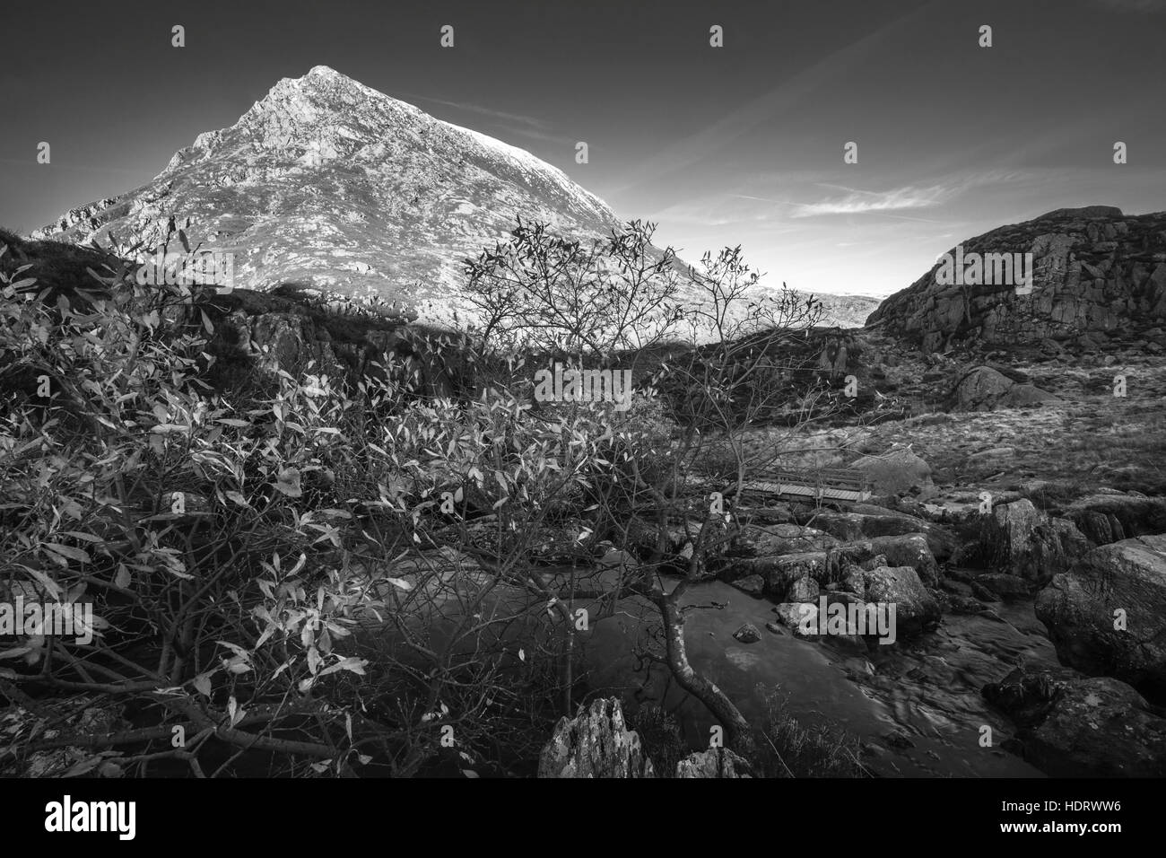 Le noir et blanc paysage de montagnes galloises Banque D'Images