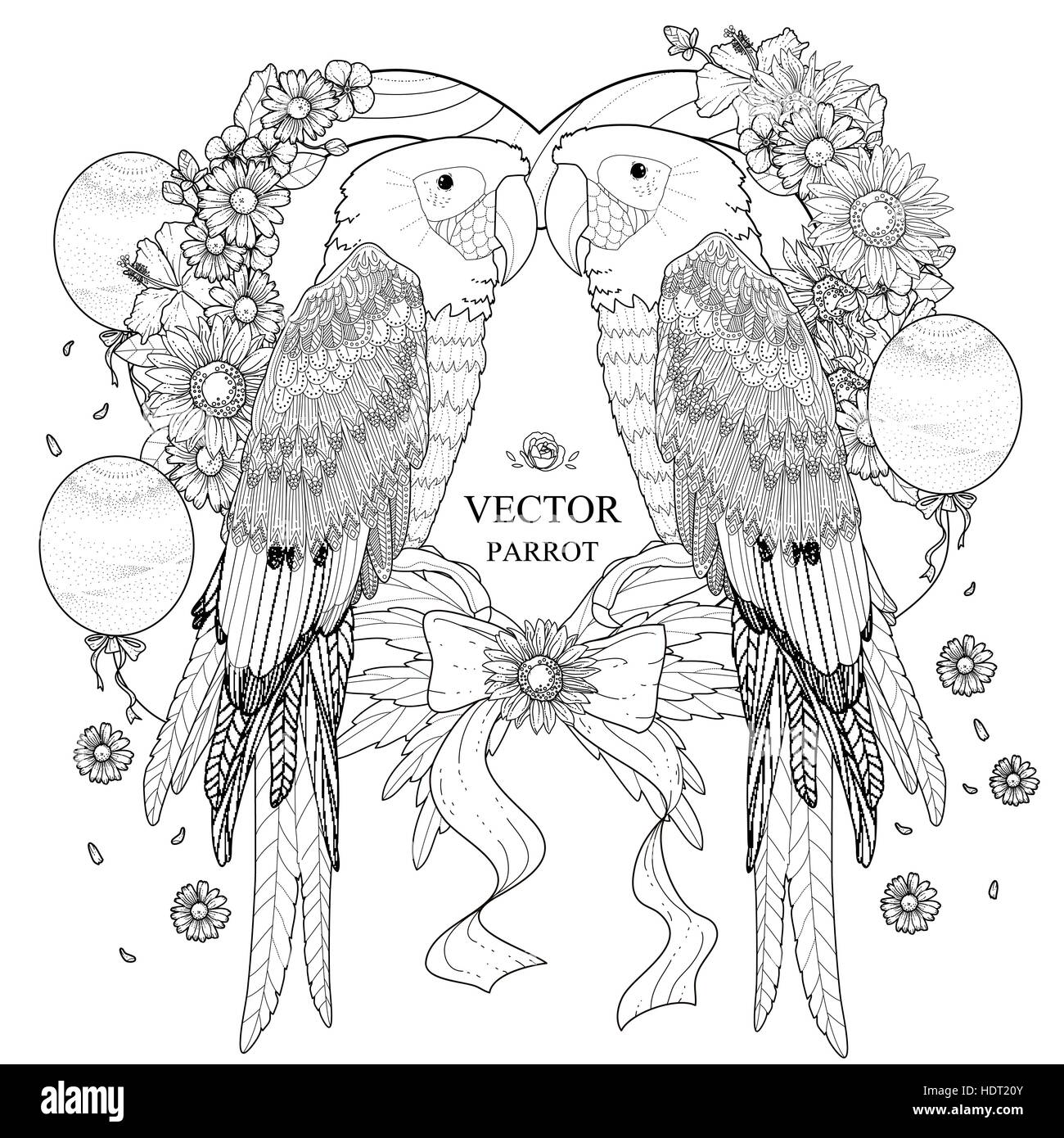 Joli coloriage perroquet dans un style exquis Illustration de Vecteur