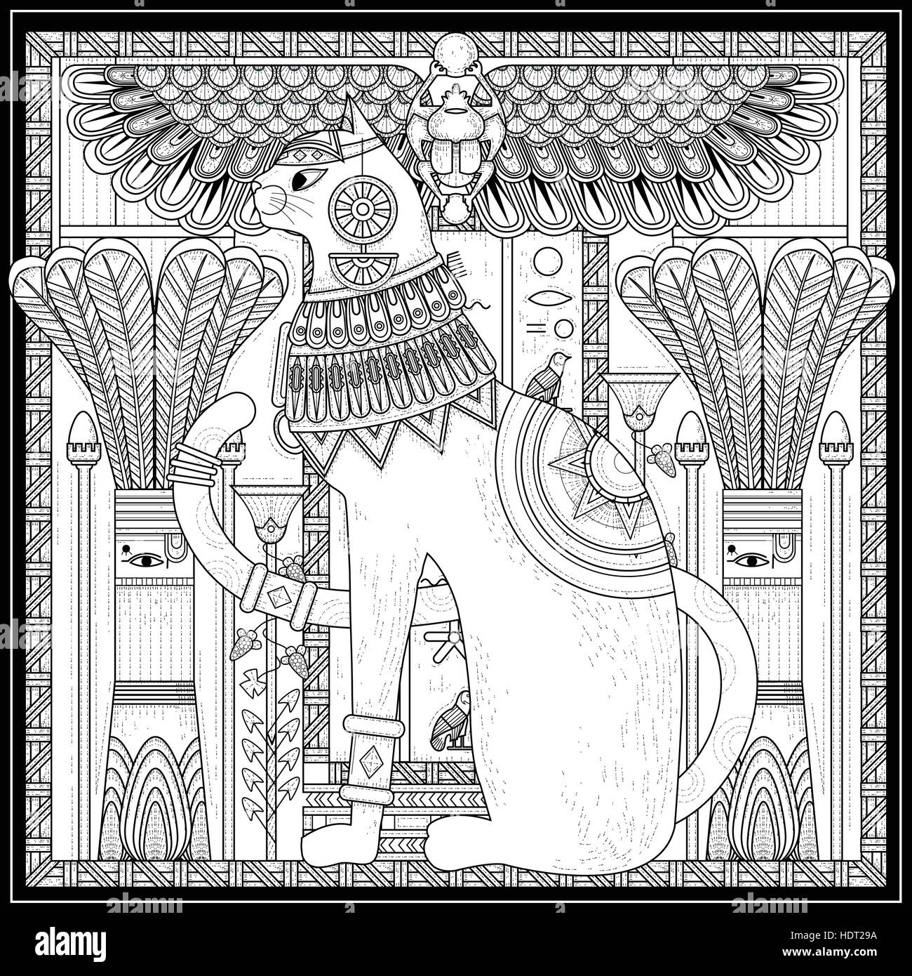 Coloriage chat élégant design de style égyptien Illustration de Vecteur