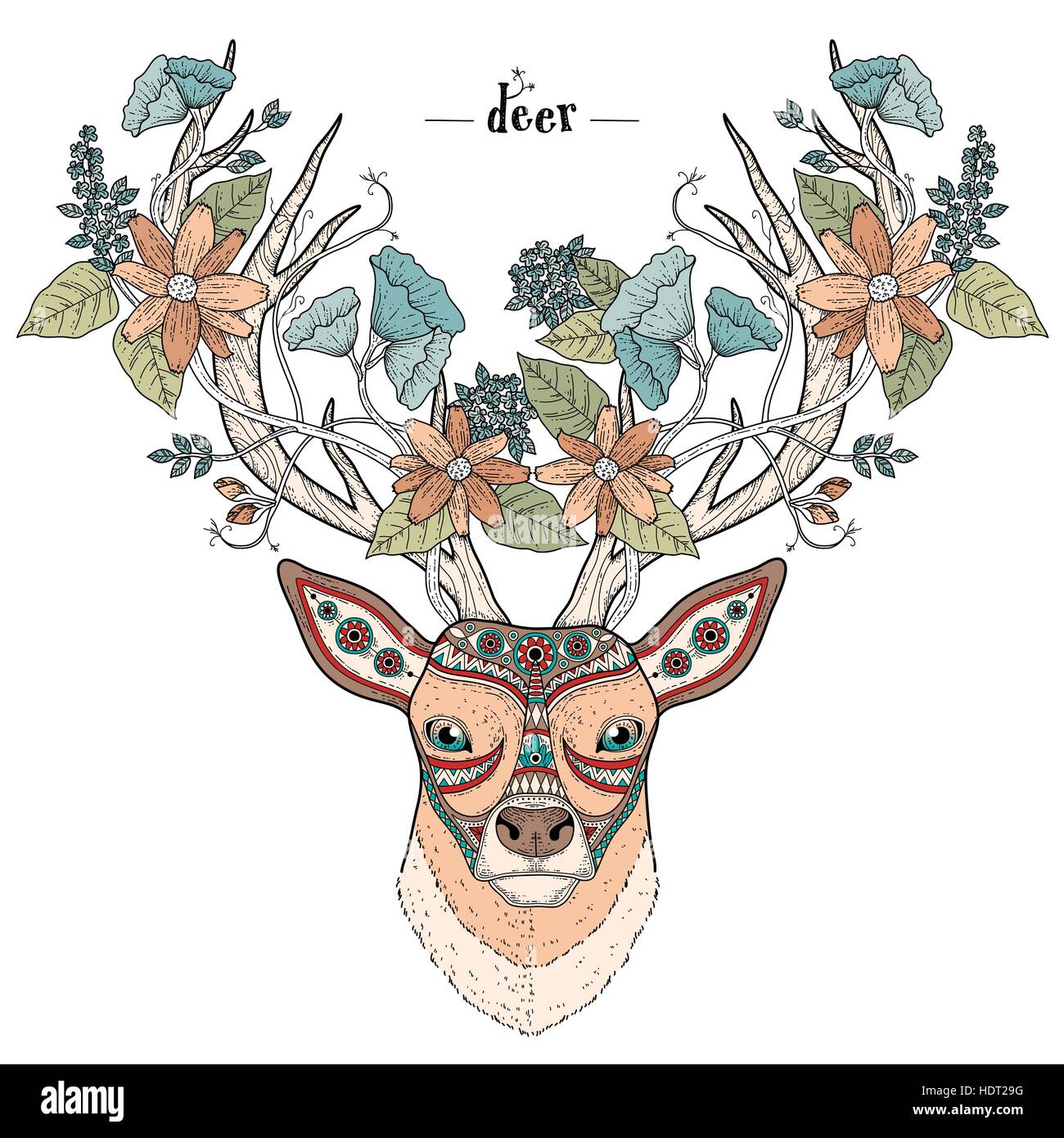 Coloriage tête de cerf élégant dans un style exquis Illustration de Vecteur