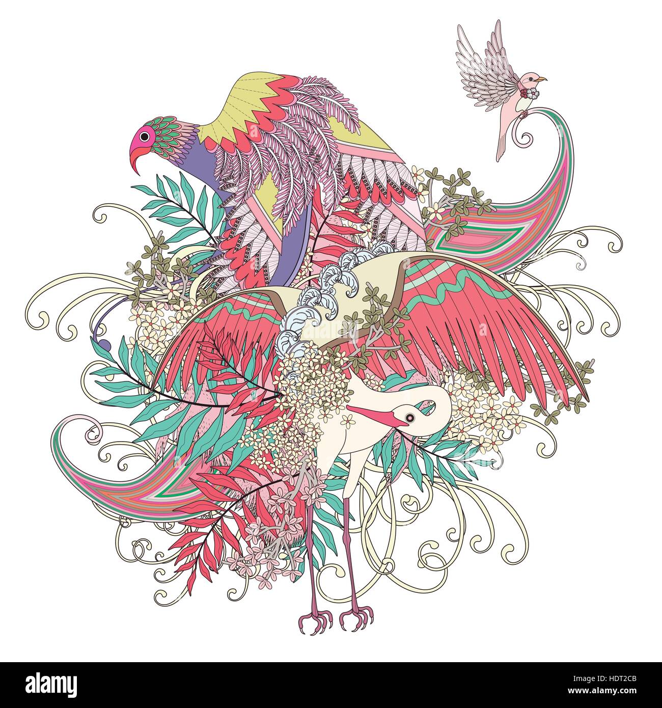 Bel Oiseau En Vol Coloriage Avec éléments Floraux En Ligne