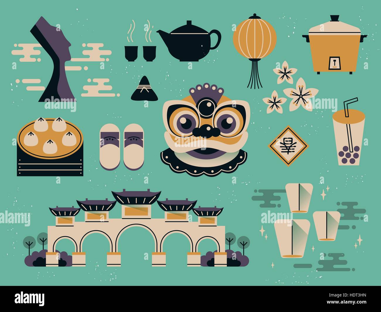 Lovely Taiwan culture collections en modèle plat Illustration de Vecteur