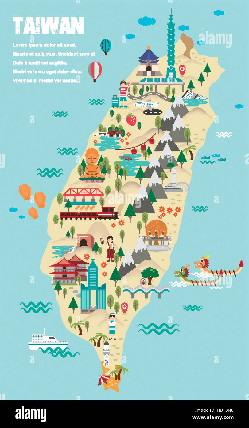 Belle carte de voyage de Taiwan en télévision style design Illustration de Vecteur