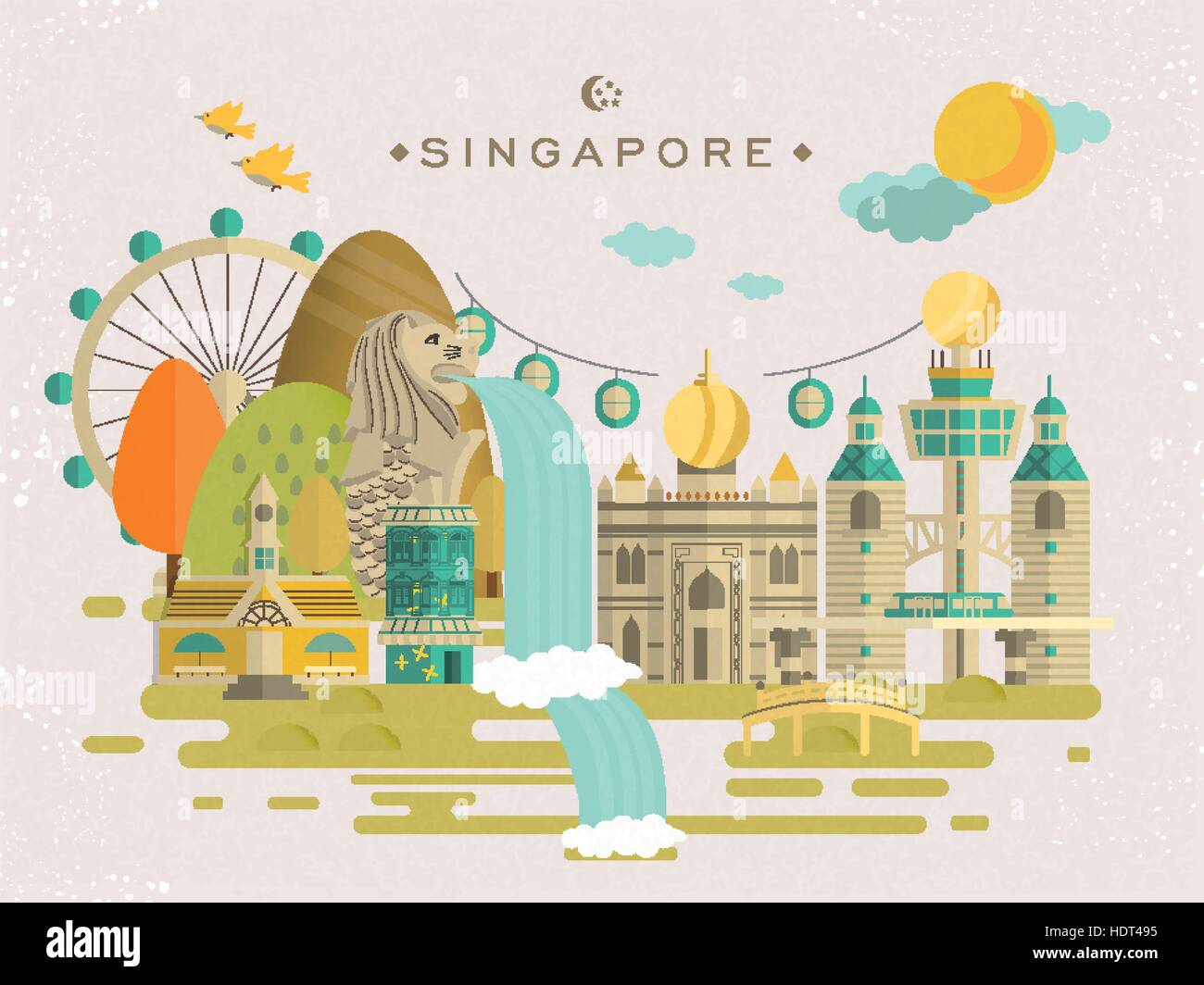 Belle Singapour travel concept design de style plat Illustration de Vecteur