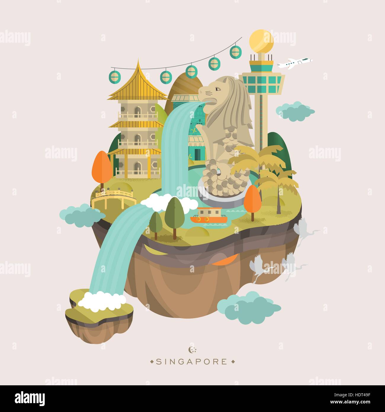 Belle Singapour travel concept design de style plat Illustration de Vecteur