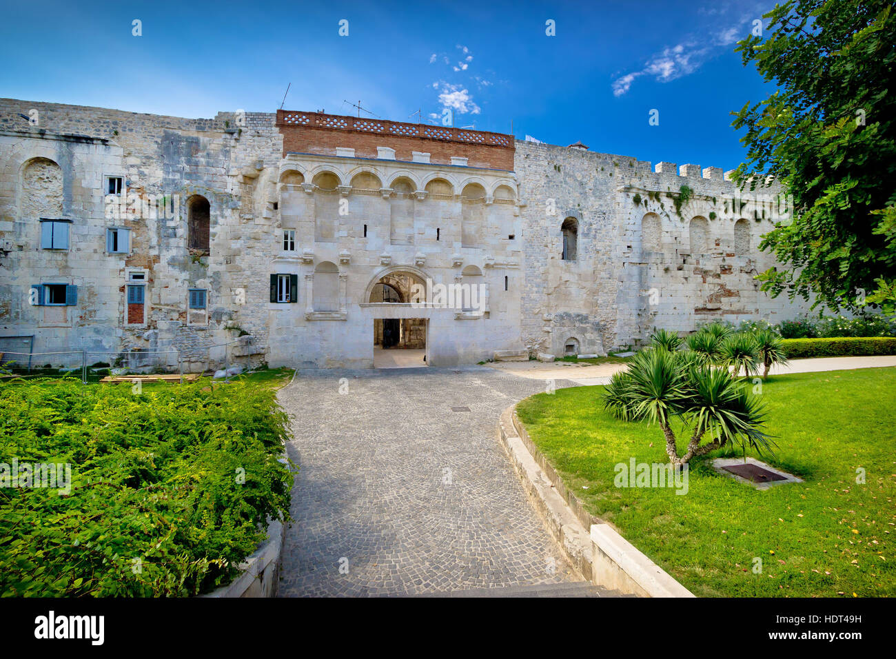 Grand mur de pierre du vieux centre historique Split, Dalmatie, Croatie Banque D'Images