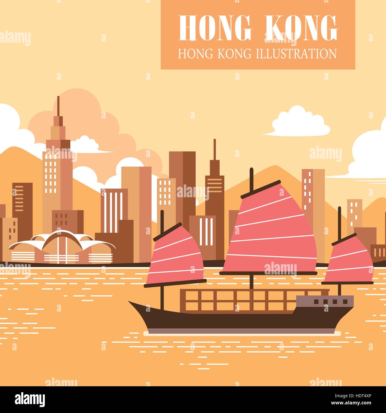 Victoria Harbour dans un paysage attrayant design plat Illustration de Vecteur