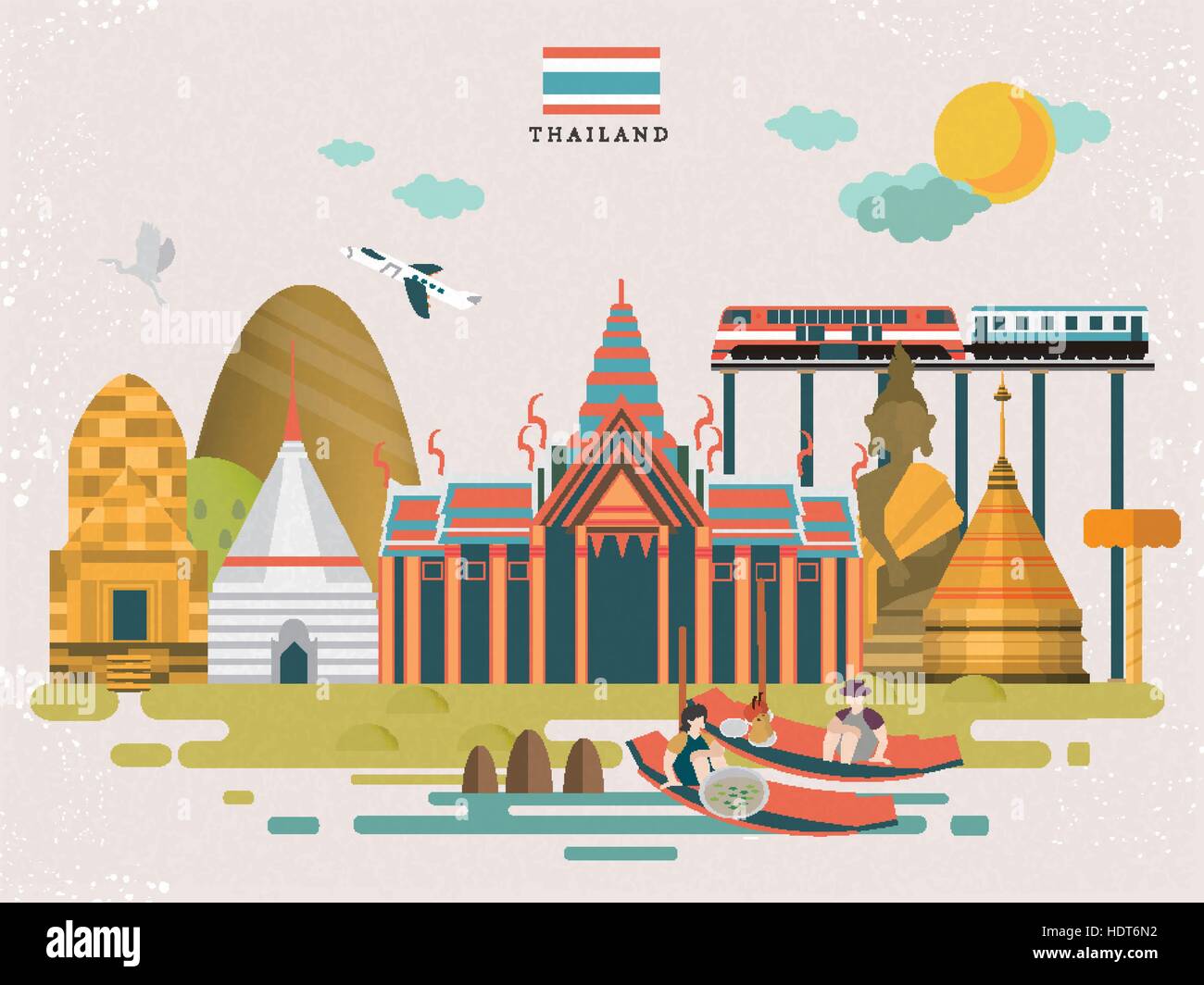 Thailand Travel concept attrayant de style affiche télévision Illustration de Vecteur