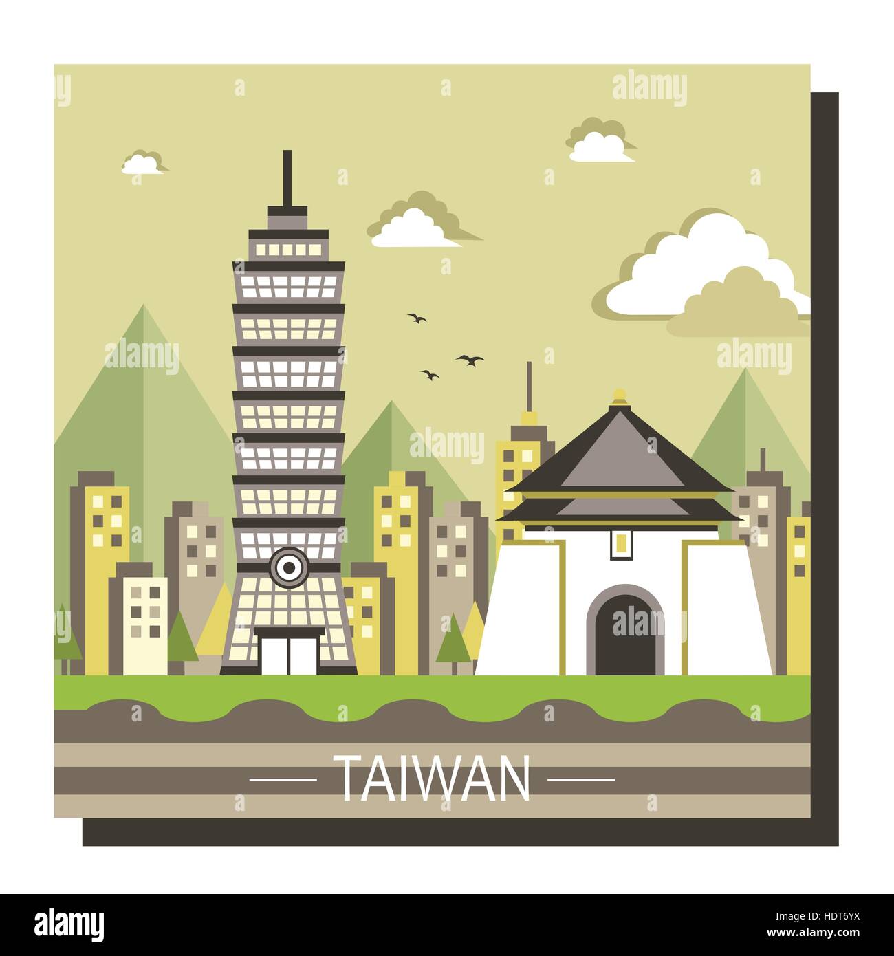 Voyage attractions touristiques dans Taiwan célèbre modèle plat Illustration de Vecteur