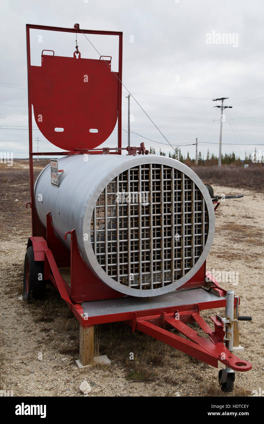 Un piège à ours par l'installation de rétention des ours polaires à Churchill, au Canada. Banque D'Images