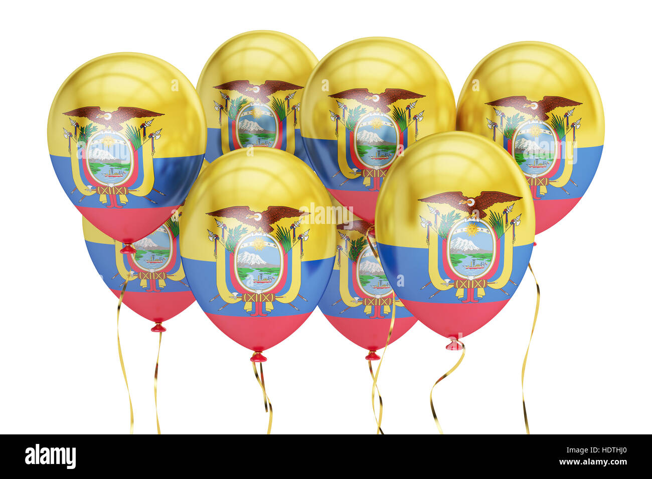 Ballons avec drapeau de l'Equateur, concept de vacances. Le rendu 3D isolé sur fond blanc Banque D'Images