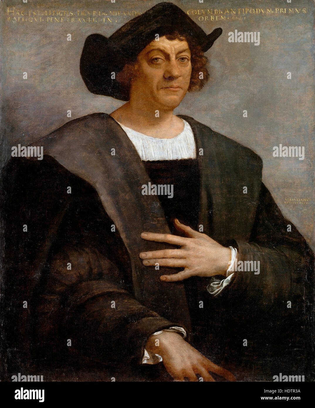 Christophe Colomb (c 1451-1506) peint par Sebastiano del Piombo en 1519. Authenticité pas certain mais largement utilisé. Banque D'Images