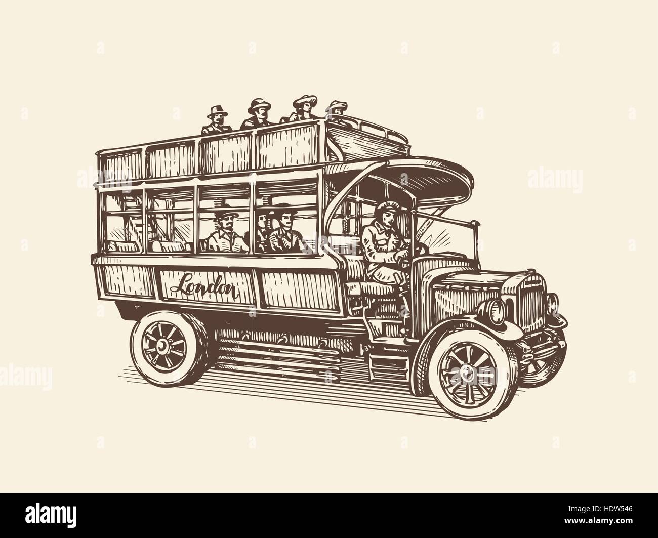 London city bus. Sketch Vintage vector illustration Illustration de Vecteur