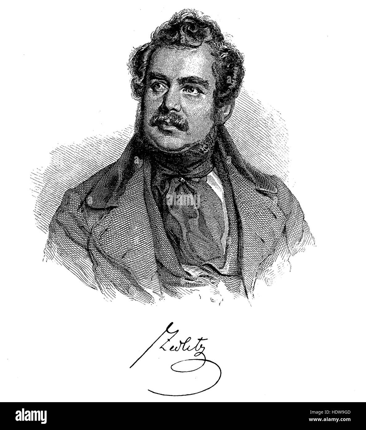 Joseph Christian Freiherr von Zedlitz ou Baron Joseph Christian von Zedlitz, 1790-1862, un dramaturge autrichien et poète épique, gravure sur bois de l'année 1880 Banque D'Images