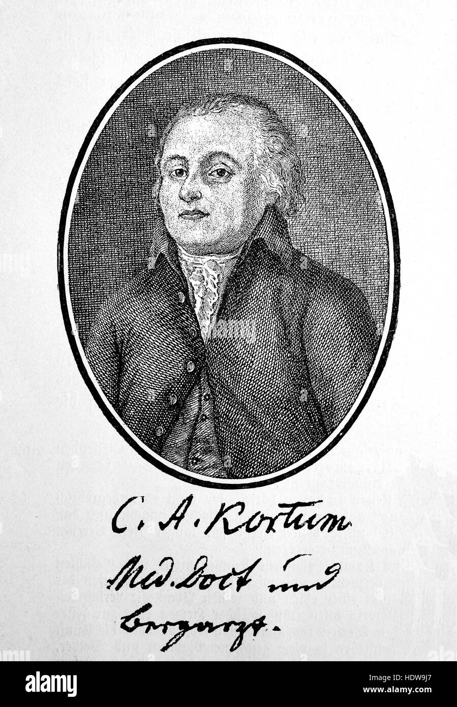Carl Arnold Kortum, 1745-1824, un médecin allemand, mais surtout connu pour ses écrits et poèmes, gravure sur bois de l'année 1880 Banque D'Images