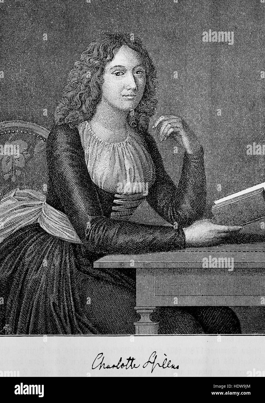 Charlotte Louise Antoinette von Schiller, née Charlotte von Lengefeld, 1766-1826, l'épouse de poète allemand Friedrich Schiller, gravure sur bois de l'année 1880 Banque D'Images