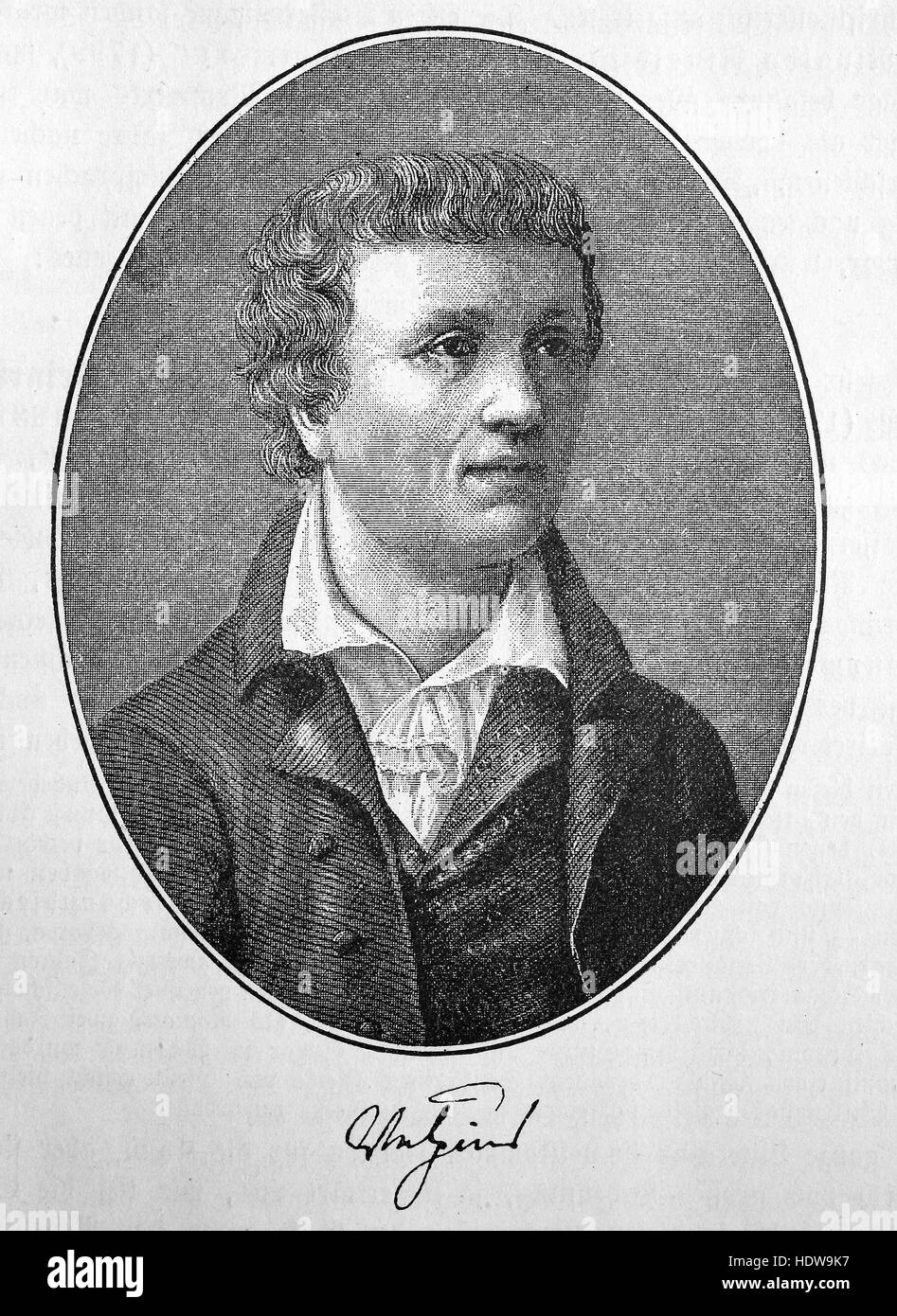 Christian August Vulpius,1762-1827, un romancier et dramaturge allemand, gravure sur bois de l'année 1880 Banque D'Images