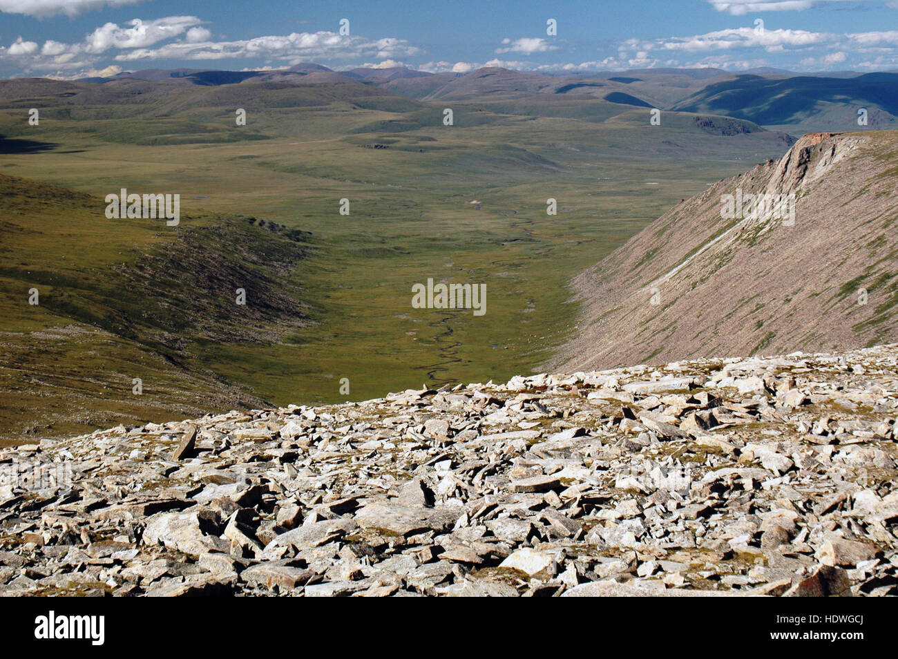 Paysage de montagne Khangay à la source de la rivière Chuluut, Mongolie, Arkhangaï Banque D'Images