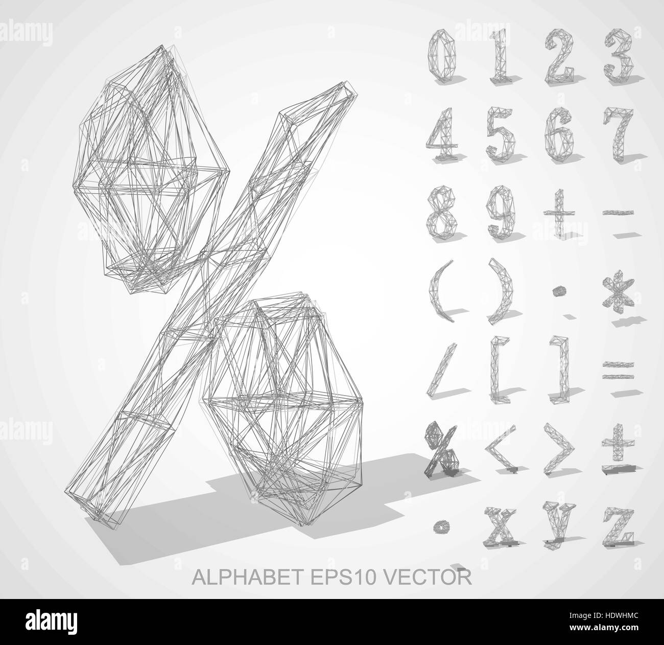 Abstract illustration d'un des croquis de chiffres et de symboles mathématiques avec ombre transparente. Ensemble de 3D dessinés à la main, chiffres et symboles mathématiques fo Illustration de Vecteur