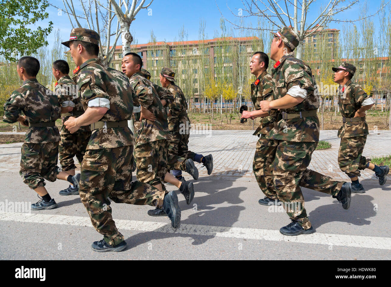 Des soldats chinois de la formation et de l'exercice, Wuzhong, Ningxia, Chine Banque D'Images