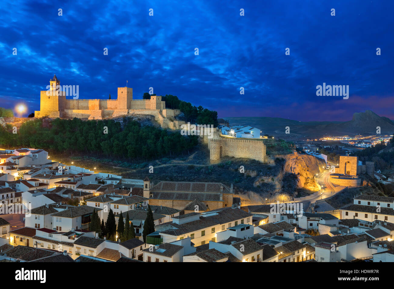Allumé en forteresse maure Alcazaba à Antequera, Andalousie, Espagne Banque D'Images